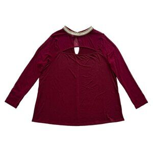 moa moa Women's Halter Neck Long Sleeve Dress Blouses Red Plus Size 3X